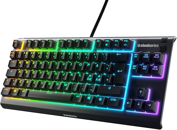 SteelSeries Apex 3 TKL Gaming Keyboard - RGB - Compact Tenkeyless Form Factor - 8-Zone RGB Lighting - Water and Dust Resistance - Whisper Quiet Gaming Switches - NOR Layout QWERTY - Black