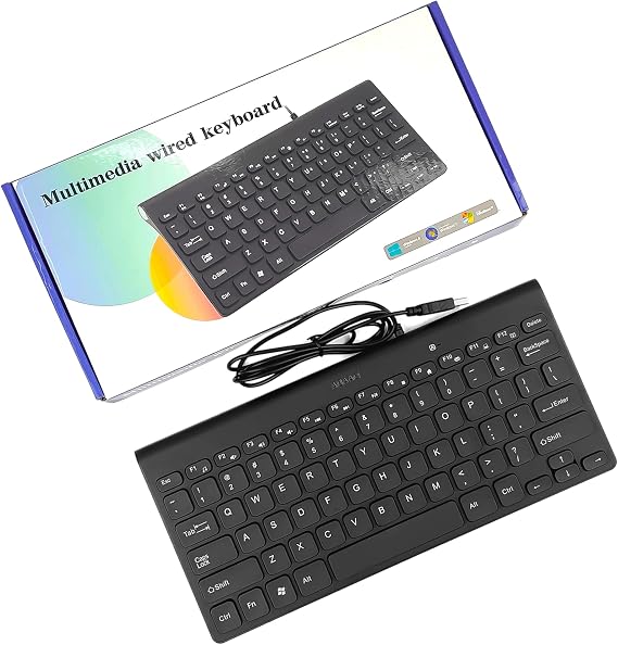 78-Key Scissor Switch Wired Keyboard, Ultra-Thin Quiet Mini USB Keyboard with Multimedia Hotkeys, Compact for PC Mac Windows (Black)