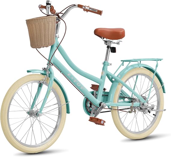 Girls Bike with Basket, 20 inch Kids Retro Cruiser Bike for 7-13 Years Old, Big Kid Bike with Fenders&Rear Seats, Kids' Bicycles for Boys Girls Beginner Level Riders | with Basket