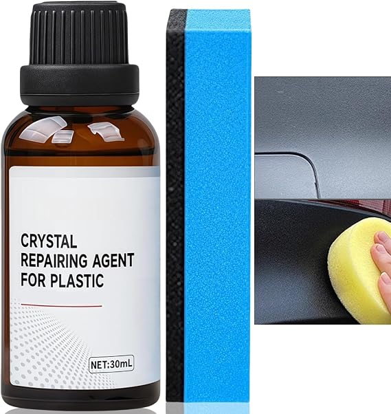 30ml Car Plastic Restorer Black with Sponge,Back to Black Trim Restorer,Plastics Parts Crystal Coating,Crystal Coating Plastic Restoration,Car Interior Plastic Scratch Repair,Prevents Drying Aging