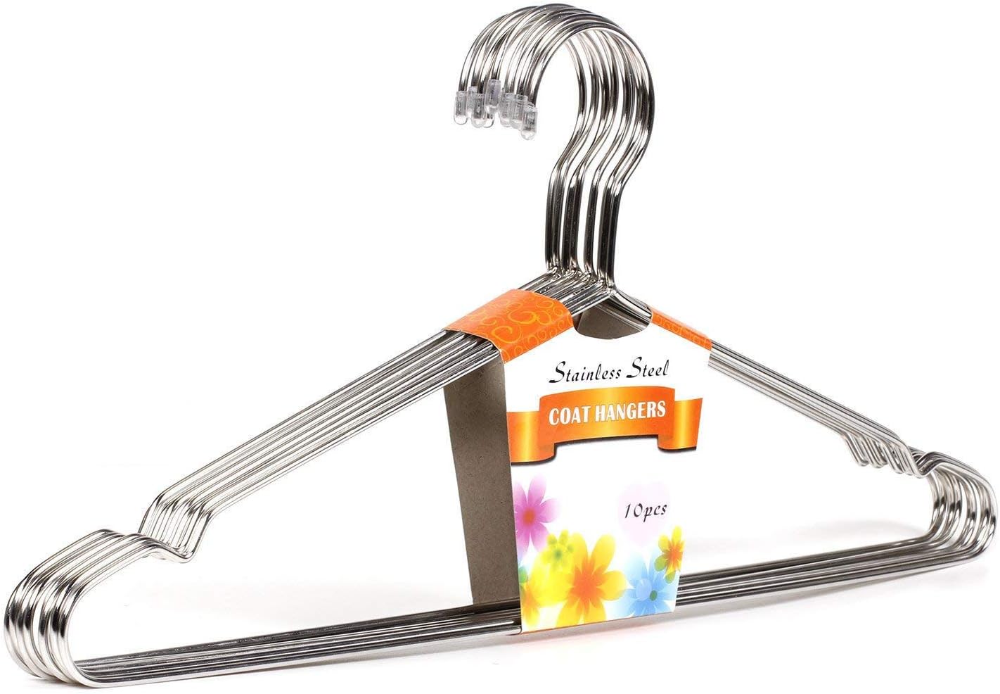 ETAOLINE 10 Pack Stainless Steel Heavy Duty Strong Silver Wire Clothes Hangers