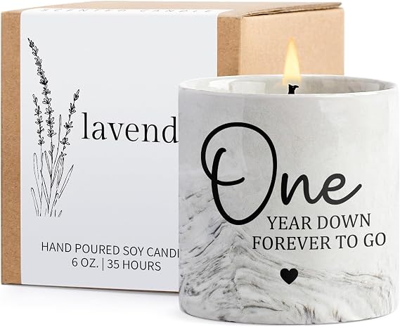 1 Year Anniversary Candle for Girlfriend Boyfriend - One Year Anniversary Wedding Gifts for Couple First Year Aniversario Present for Wife Husband Fiance - 6 Oz 1st Aniversario Porcelain Candle
