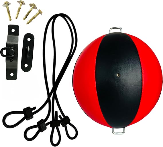 Double End Ball for Boxing - Premium PU Leather Punching Reflex Bag with Adjustable Bungee Cords - Speed Bag for Adults & Kids, Perfect for Reaction, Agility, and Hand Eye Coordination Training