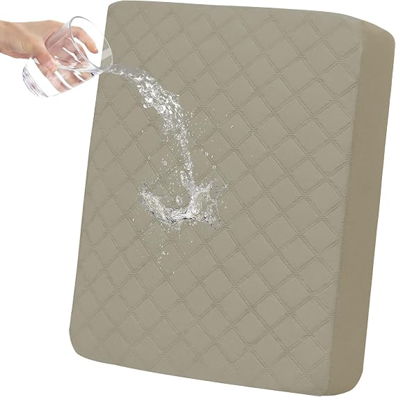 Easy-Going Waterproof Cushion Covers Set, Quilted Stretch 1-Piece Sofa Seat | Non-slip Leakproof Slipcover, Quilted Stretch Fabric, Seat Protector, Washable, Fits 1 Cushion Chair, Beige