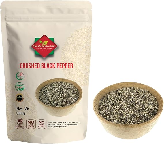 Crushed Black Pepper 500G | Coarse Black Pepper | Warm, Spicy, Aromatic Taste | Premium Quality | Non GMO| Natural | Vegan| No additives.
