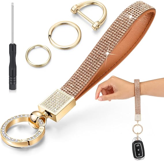 Huquary Bling Rhinestone Leather Car Keychain 4.72 Inch