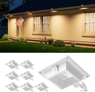 8 Pack Solar Powered Gutter Lights Outdoor Decorative Waterproof 12 LEDs Yard Lamp for Fence, Railing, Outside Wall, Deck, Garden, Path, Backyard, Walkway, Patio, No Drilling Installation Warm White