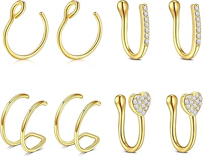 Briana Williams Fake Nose Ring Gold Fake Nose Rings for Women Clip On Fake Nose Piercing Non Piercing Faux Nose Piercing Jewelry