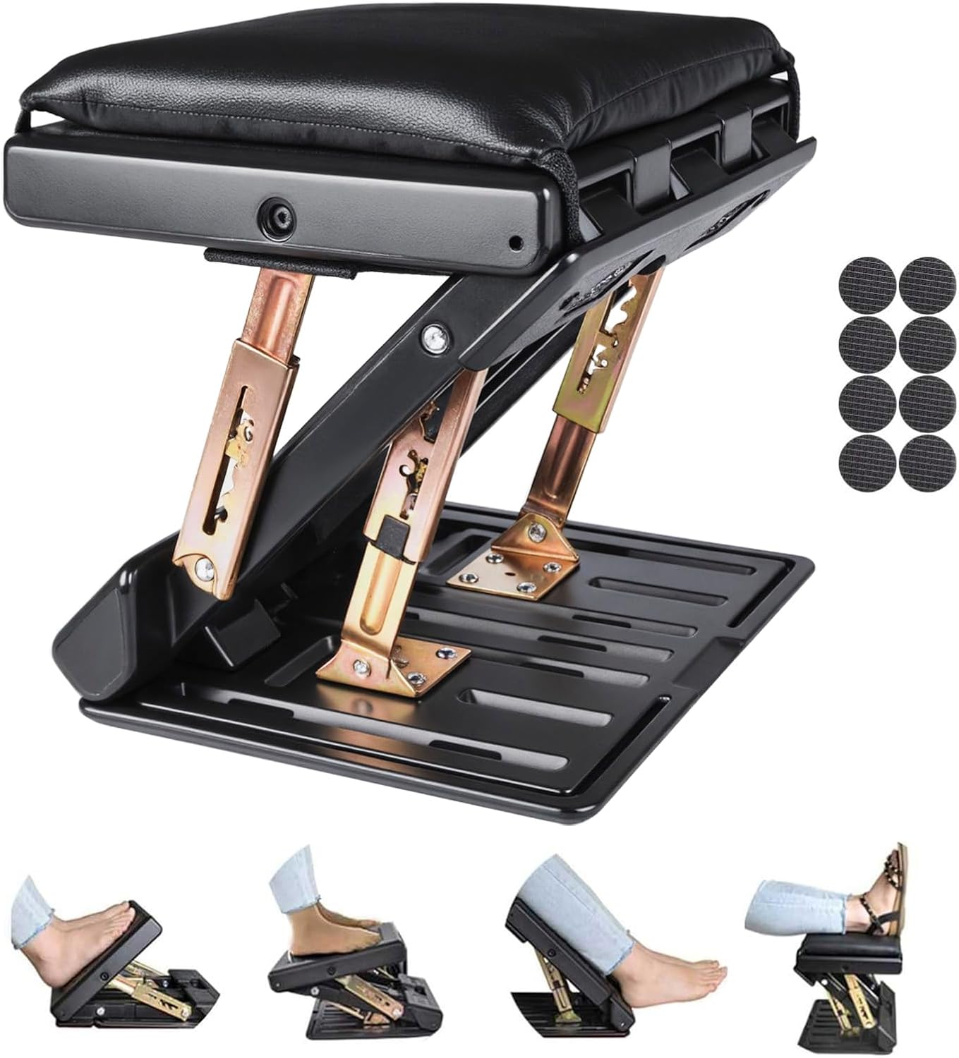 Adjustable Footrest with Removable Soft Footrest Max Load 120 lbs with Massage Beads for Car Under Desk Home Train 4 Level Height Adjustment Black