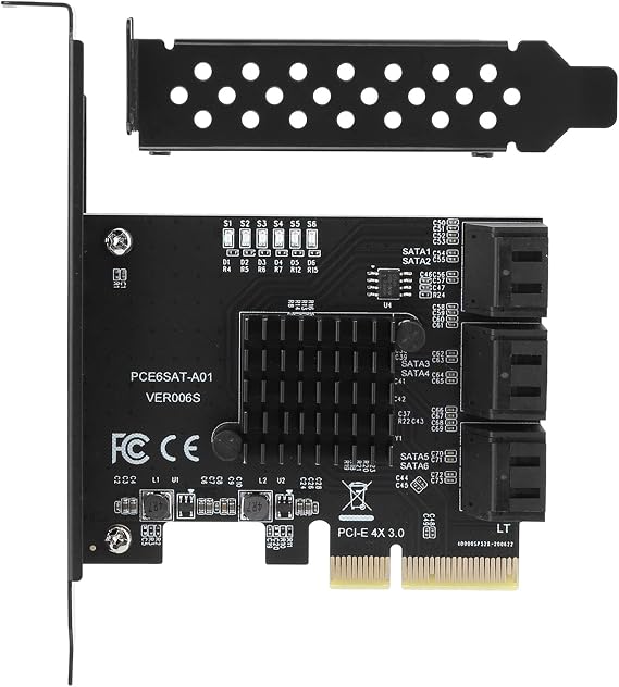 PCIe 6 Port SATA Controller Expansion Card, PCI-e x4, 6 Gbps, Non-RAID, 2U Low Profile Bracket