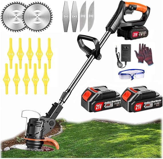 Weed Wacker - Electric Weed Wacker Cordless Trimmer. 4 in 1 Stringless Lightweight Weed Cutter/Grass Cutter/Lawn Edger.There are 4 Different Blades,Suitable for Gardens, patios (Black)