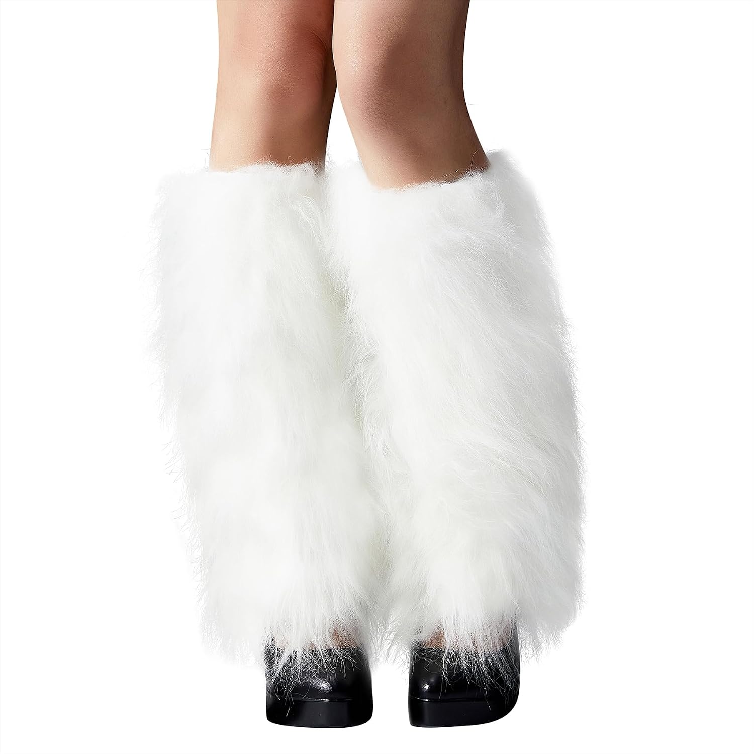 Zando Furry Faux Fur Leg Warmers for Women - Soft Fluffy Legwarmer Winter Boot Cuffs Covers for Daily Halloween Santa Costume