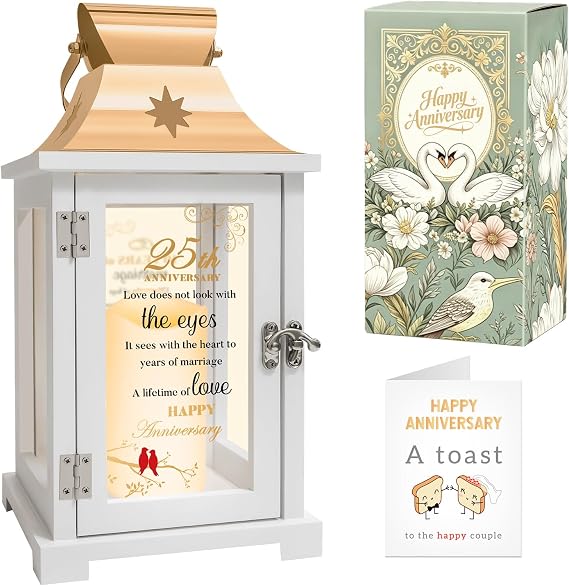 Best 25th Anniversary Wedding Gifts for Couple, Wife, Husband, Parent, 25th Wedding Anniversary Lantern, Silver 25 Years of Marriage for Wife, Her, Him