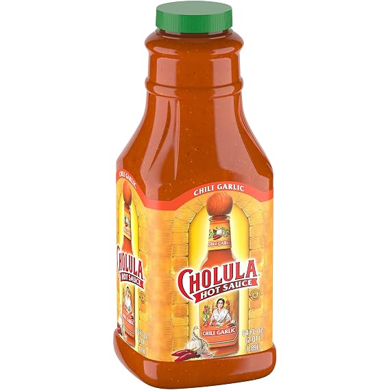 Cholula Chili Garlic Hot Sauce, 64 fl oz - One 64 Fluid Ounce Bulk Container of Chili Garlic Hot Sauce with Mexican Peppers, Garlic and Signature Spices, Perfect for Eggs, Wings, Fries and Popcorn