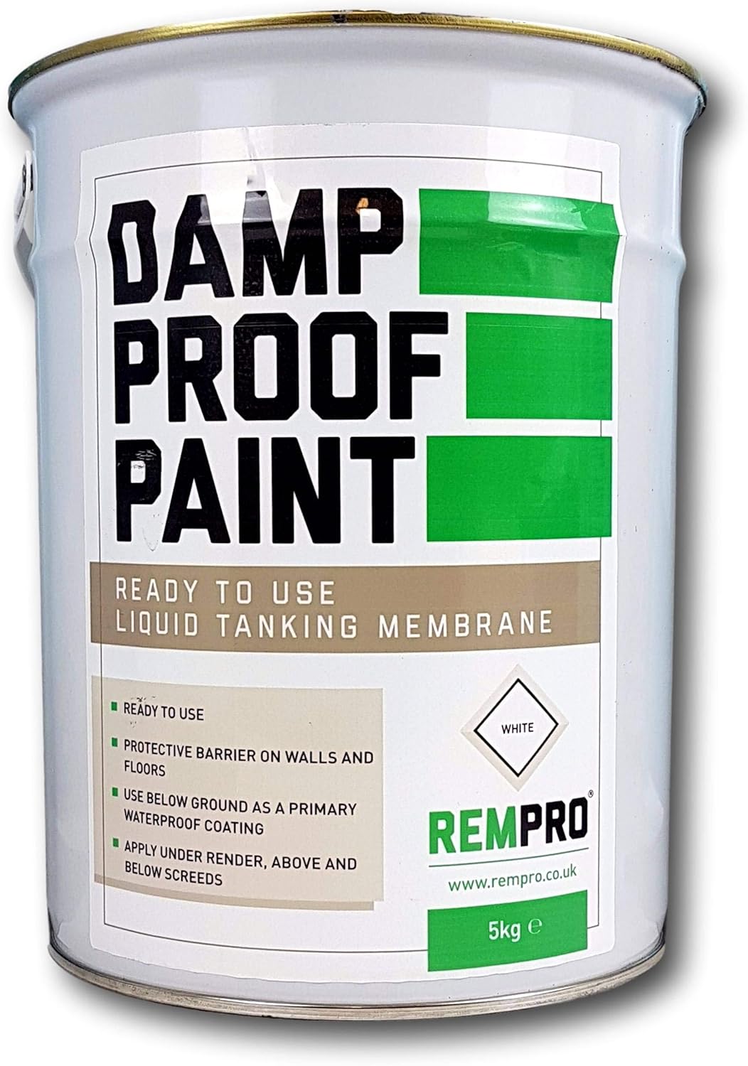 5kg White Damp Proof Paint - Internal &amp; External Liquid DPM for Water &amp; Vapour Membrane Proofing Applications
