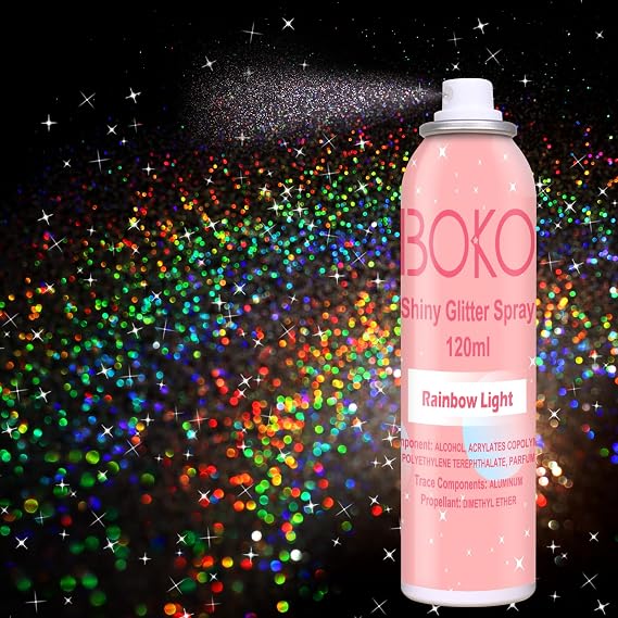 Boko Body Glitter Spray, 120ML Holographic Silver Rainbow Glitter Hairspray