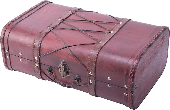 Vintiquewise Pirate Style Cherry Vintage Suitcase Wooden Luggage, Retro Mini Trunk with Handle, Vintage Storage Box, X Design, Vintage Suitcase Decor