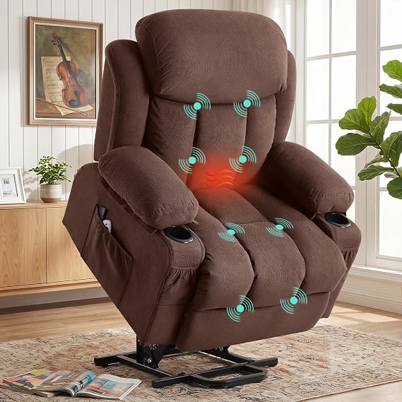 BOSMILLER Electric Power Lift Recliner Chair Sofa with Massage and Heat for Elderly,Lift Chair with Cup Holder & Side Pockets for Living Room