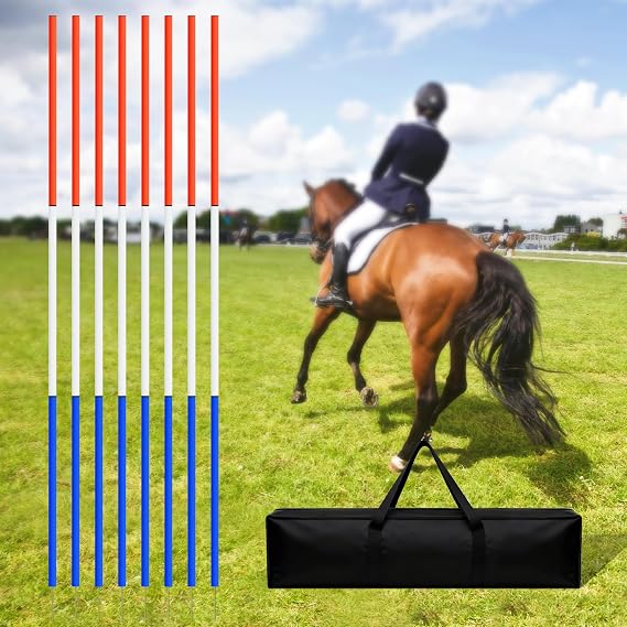mayoken 8 Pcs Pole Bending Poles for Horses 6.3FT Adjustable Horse Training Equipment, Durable ABS Horse Agility Poles with Ground Spikes & Oxford Carry Bag for Equestrian Training