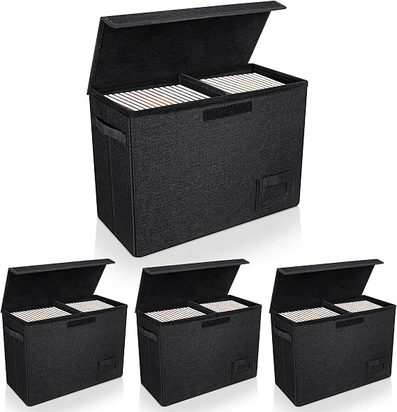 YSCare 4-Pack Comic Book Storage, Collapsible Comic Book Case with Dividers and Carrying Handles, Comics Short Box Holds 150 Comics, 15.5" X 7.5" X 11.3" Heavy-Duty Stackable Case