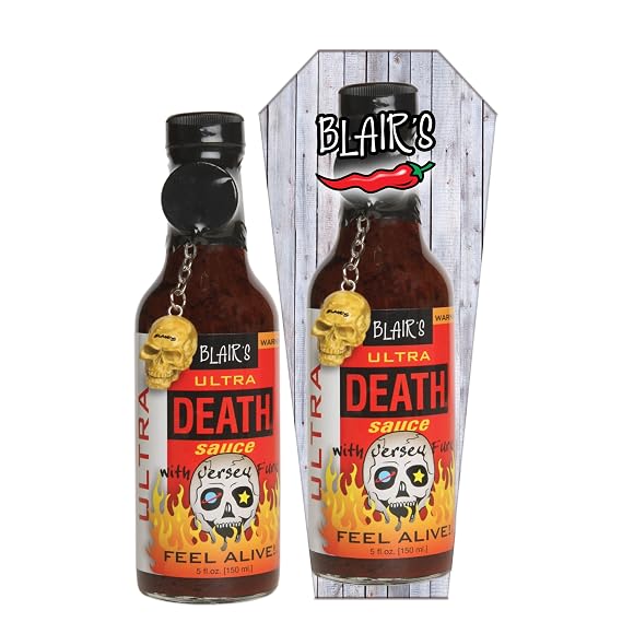 Blair's Ultra Death Sauce 5 Oz - Habanero, Jolokia, Scorpion Peppers - 900x Hotter Than a Jalapeno! -  with Skull Key Chain