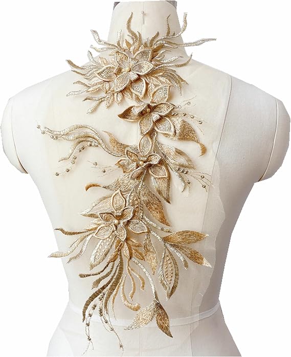 3D Floral Lace Applique Embroidered Flower Patches DIY, Golden