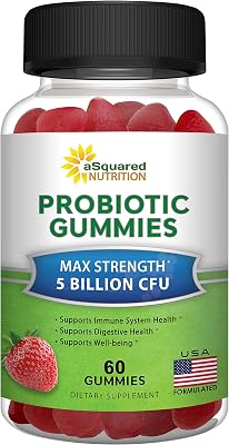aSquared Nutrition Probiotic Gummies - 5 Billion CFU - Probiotics for Adults - Chewable Gummy Supplement Alternative to Capsules Pills - DE111 Bacillus Subtilis - Gut Digestive & Immune Health - 60