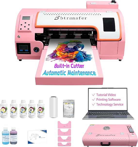 A3 M1630 Pro DTF Printer Automatic Maintenance with Cutter,Doubled Speed Over L1800,L805 for T-Shirt Dark and Light Fabric Printing,White Ink Circulation Easy Operation(Printer+Oven+Laptop+Consumable)