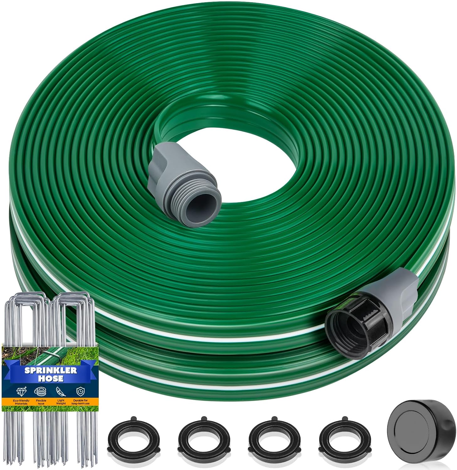 Jin&Bao Sprinkler Hose with Holes 71FT, Heavy Duty Watering Garden Hose, High-Efficiency Sprinklers System for Lawn and Garden with Staples