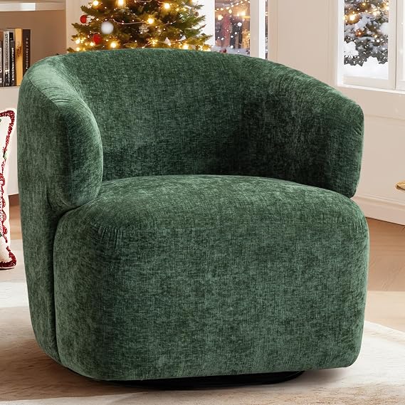 Swivel Accent Chair, Green Round Upholstered Barrel Chair