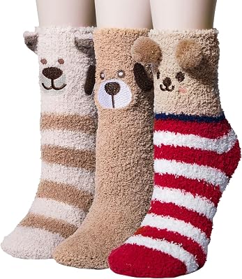 Loritta 3 Pairs Womens Fuzzy Socks Winter Warm Fluffy Soft Slipper Home Sleeping Cute Animal Socks