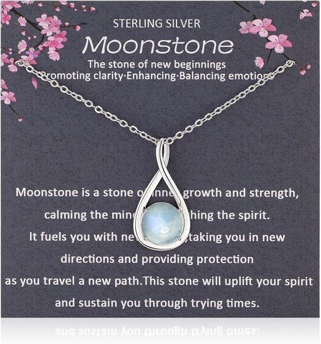Sterling Silver Moonstone Necklace, Infinity Pendant with Chain, New Beginnings Gift with White Sage