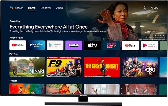 MEDION X14339 (MD 30059) 108 cm (43 Zoll) QLED Fernseher (Android TV 4K Ultra HD Dolby Vision HDR Dolby Atmos Netflix Prime Video Google Chromecast & Assistant) [Energieklasse F]