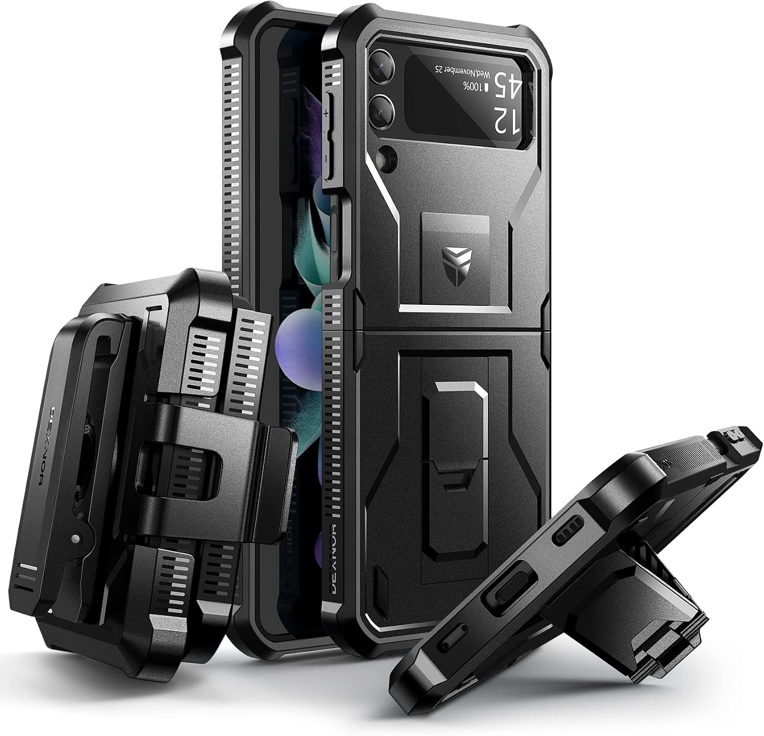 Dexnor Shockproof Case for Samsung Galaxy Z Flip 3 5G,Rugged Bumper Protective Case with Foldable Kickstand, Holster Cover with 360Rotatable Belt Clip,Black