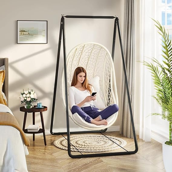 Hammock Chair Stand, Hanging Swing Stand, Swing Seat Metal Support Rack Saving Space Stand Max 220 Lbs, for Indoor Outdoor Patio Yard Garden Porch Black
