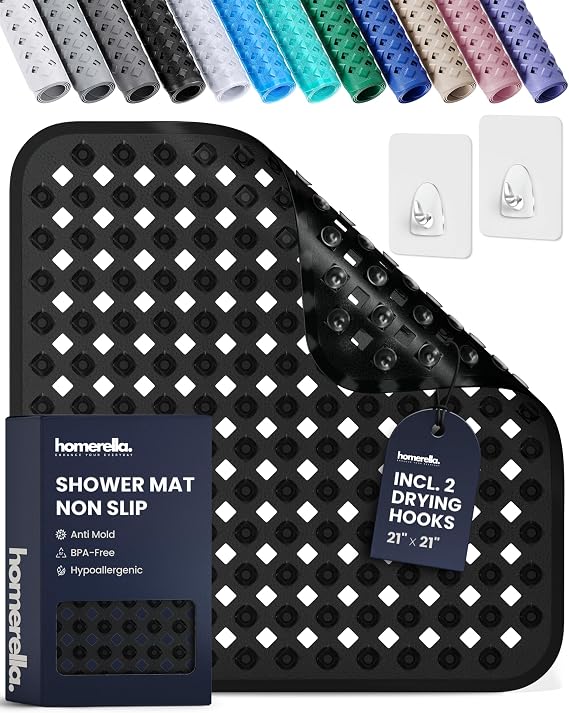 homerella Square Shower Mat Non Slip Anti Mold 21x21 Anti Slip Shower Mat