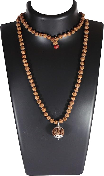 6 Mukhi Rudraksha (Nepal) + 109 Beads of Five Mukhi Rudraksha Mala (Pure Silver Cap & Lab Certified)