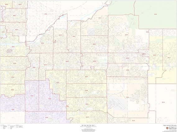 Mesa, Arizona Zip Codes - 48" x 36" Laminated Wall Map