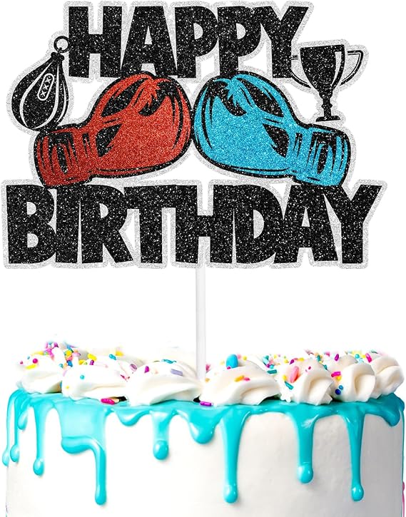 Boxing Cake Toppers Boxer Champion Theme Kids Happy Birthday, Boxer Theme Boys and Girls Birthday Party, Wrestling Themed Party, Baby Shower Party Boxing glove decorative supplies. SugarGera