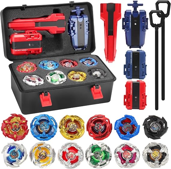 X Battling Top Gyro Toy Set, 12 Spinning Tops, 3 Launchers, Turbo Set Metal Fusion Game with Storage Box, Birthday Gift for Kids Boys 6+