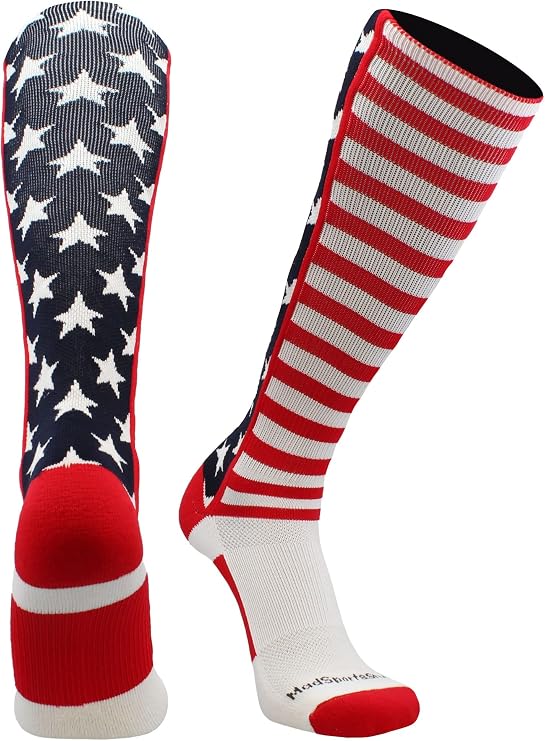 MadSportsStuff American Flag Knee High Socks - Over the Calf Athletic Socks for Baseball, Softball, Football, Youth & Adult