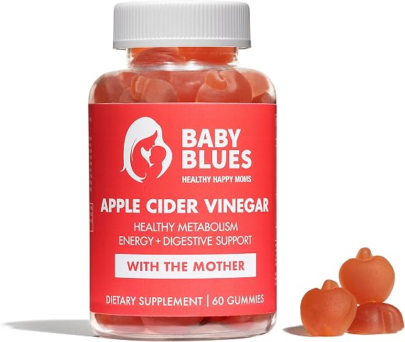 Baby Blues Apple Cider Vinegar Gummies with the Mother for Bloating, Metabolism and Healthy Weight, Postpartum and Breastfeeding Women, Apple Flavor, Vegan, 60 Count