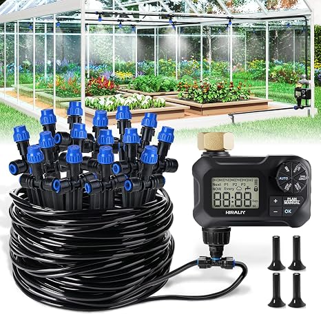 HIRALIY 59FT Drip Irrigation Kit with Water Timer, Quick-Connect