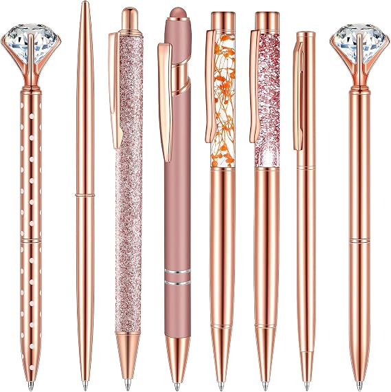 Supervitae 8 Pcs Rose Gold Ballpoint Pens Fancy Glitter Pretty Pen