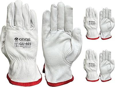 Cestus GU603, Sun-Dried Grain Leather Work Gloves 1,3,12,120 Premium Grade Goatskin, Unlined, Cut For Natural Fit