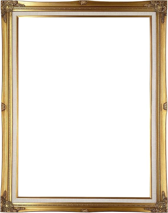 Ornate Baroque Gold Painted Wooden Frame with Cream Linen Liner Shabby Chic Picture Frame (24x36 w/ glass+back)