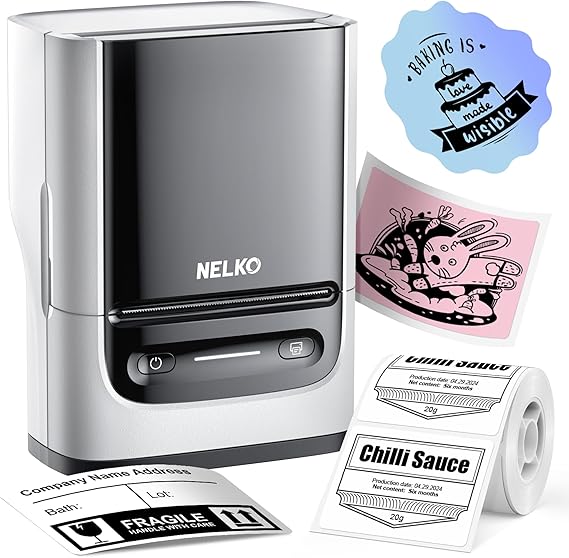 Nelko Label Maker Machine with Tape, PM220 Bluetooth Label Printer, White