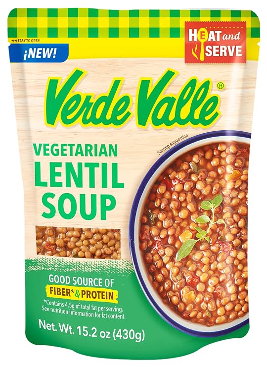 Verde Valle Vegetarian Lentil Soup Fresh Ready to Eat 15.2 oz (Pack of 1), Authentic Mexican Prepared Meal, Sopa de Lentejas, Protein, Fiber, Carrots, Tomatoes, Onions, Jalapeno Peppers