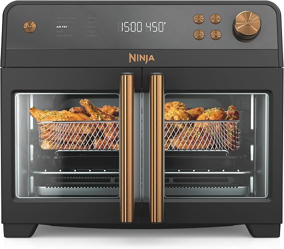 Ninja French Door Premier Air Fry Oven, 10-in-1, Black, FO101BK | 450F cyclonic air, PFAS-free surface, Air fry, sear crisp, bake, broil, toast, dehydrate