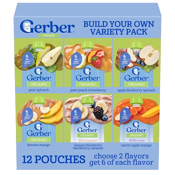 Gerber Stage 2 Organic Fruit and Veggie BYO Variety Pouches, 3.5 Oz, 12 Pack